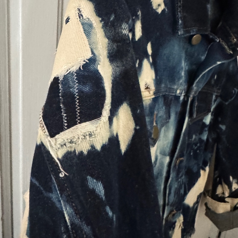 Distressed Tie-Dye Denim Jacket Artisan Made Unique - Picture 6 of 16